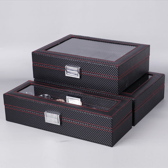 Carbon Fiber PU Leather Watch Box Jewelry Storage Box Packaging Box, Style: 12 Watch Positions