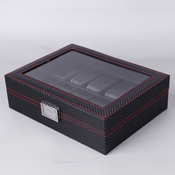 Carbon Fiber PU Leather Watch Box Jewelry Storage Box Packaging Box, Style: 12 Watch Positions