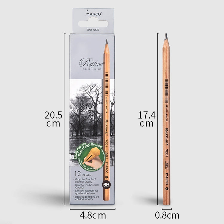 12pcs /Box Marco 7001 Sketch Pencil Children Original Wooden Word Learning Stationery Art Calligraphy Drawing Pencil, Lead hardness: 2B - free shipping - PMC TechLife - Order now!