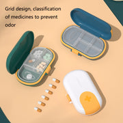 HW073 Portable Cut Medicine Large-capacity Pill Box Compartment Sealed Small Pill Box(Green)