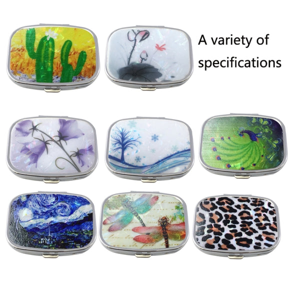 2 PCS Y10336 Two-Compartment Metal Portable Pill Box(Lotus Flower)