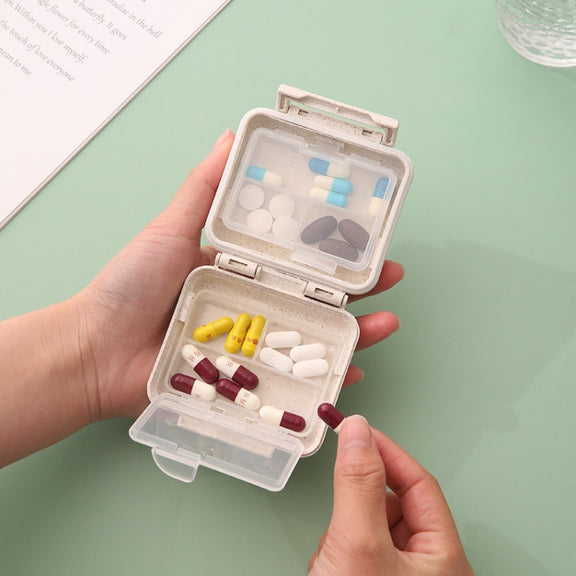 JS0018 Wheat Portable Sealed Pill Box with 6 Compartments For Pill Health Care Box(Solid Yellow)
