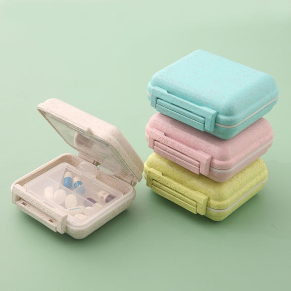 JS0018 Wheat Portable Sealed Pill Box with 6 Compartments For Pill Health Care Box(Solid Yellow)