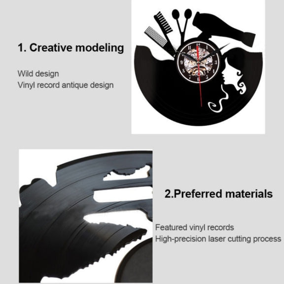 12 Inch Vinyl Record Wall Clock Haircut Girl 3D Retro Clock Living Room Decoration Quartz Wall Clock,Style: Without Light