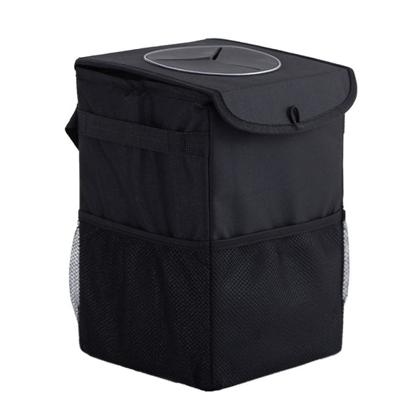 With Cover Car Trash Can Foldable Car Chair Back Trash Can Water-resistant Box, Size: 15 x 15 x 25cm(Black)
