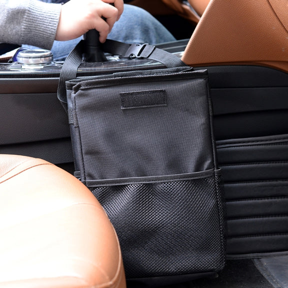 With Cover Car Trash Can Foldable Car Chair Back Trash Can Water-resistant Box, Size: 15 x 15 x 25cm(Black)