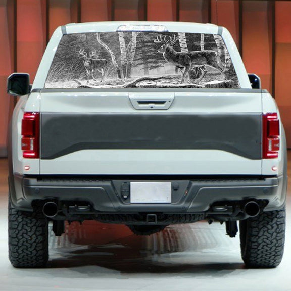 D-828 Forest Hunting Deer Rear Window Glass Stickers Truck SUV Car Post-Gear Window Stickers, 135X36cm