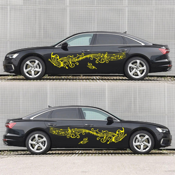 D-347 Butterfly Note Car Sticker Sheet Music Waist Line Body Sticker(Yellow)