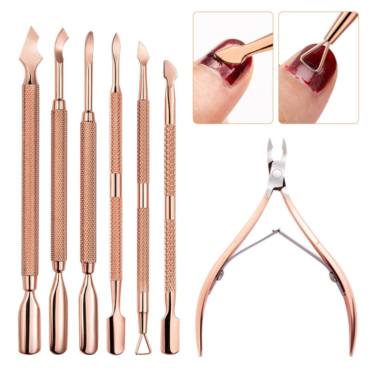 3 PCS Stainless Steel Rose Gold Double-Headed Steel Push Dead Skin Scissors Nail Set,Style: 01 Big Head