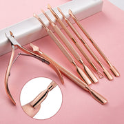 3 PCS Stainless Steel Rose Gold Double-Headed Steel Push Dead Skin Scissors Nail Set,Style: 01 Big Head