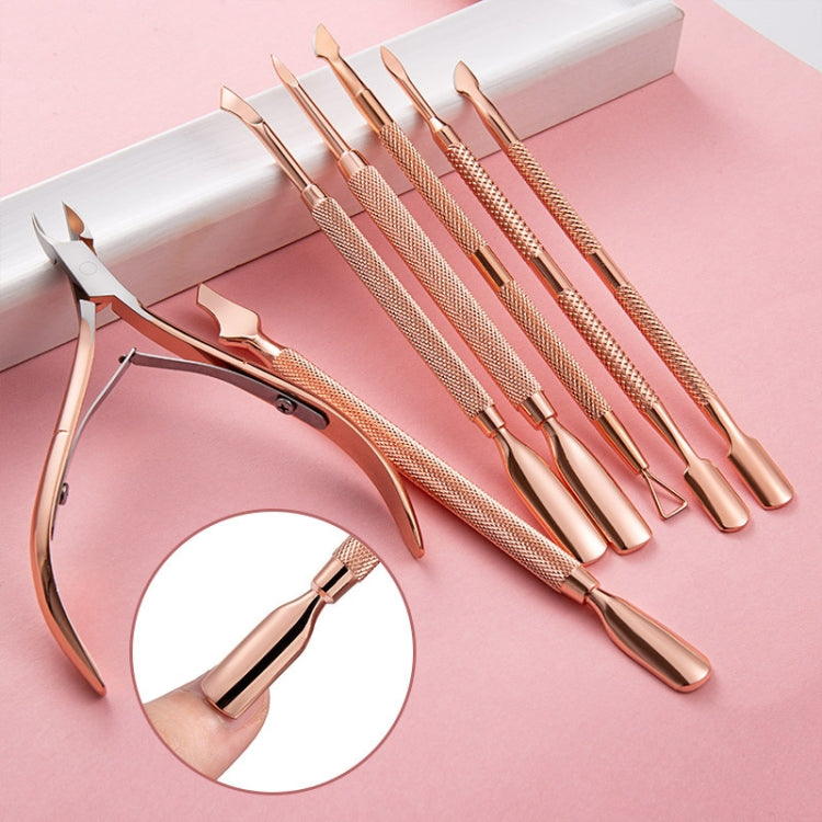 3 PCS Stainless Steel Rose Gold Double-Headed Steel Push Dead Skin Scissors Nail Set,Style: 01 Big Head