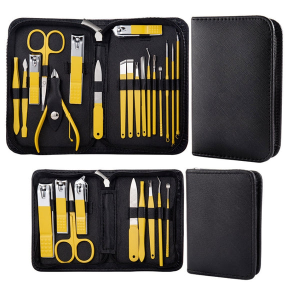 18 In 1 Yellow  Nail Clipper Set Manicure Set Stainless Steel Nail Clipper Manicure Tool