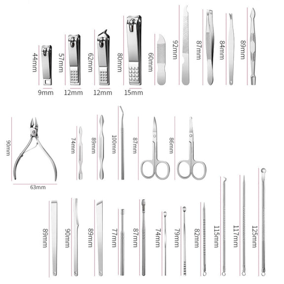 26 In 1 Black  Nail Clipper Set Manicure Set Stainless Steel Nail Clipper Manicure Tool