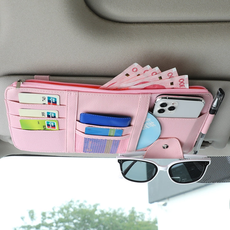 2 PCS Auto Sun Visor Card Clip Business Card Glasses Clip Zipper Car Mobile Phone Document Folder(Pink)