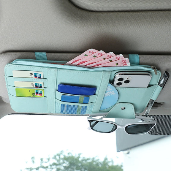 2 PCS Auto Sun Visor Card Clip Business Card Glasses Clip Zipper Car Mobile Phone Document Folder(Blue)