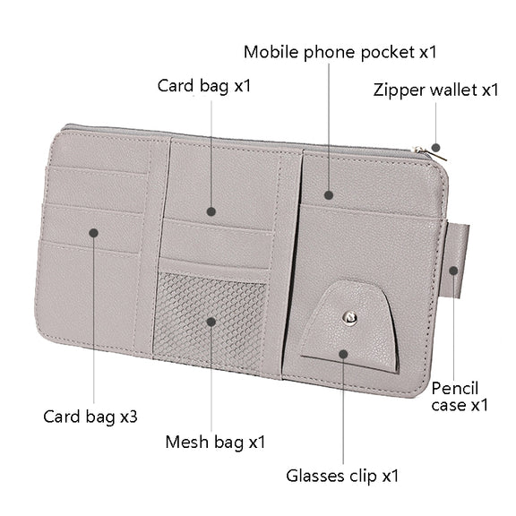 2 PCS Auto Sun Visor Card Clip Business Card Glasses Clip Zipper Car Mobile Phone Document Folder(Red)