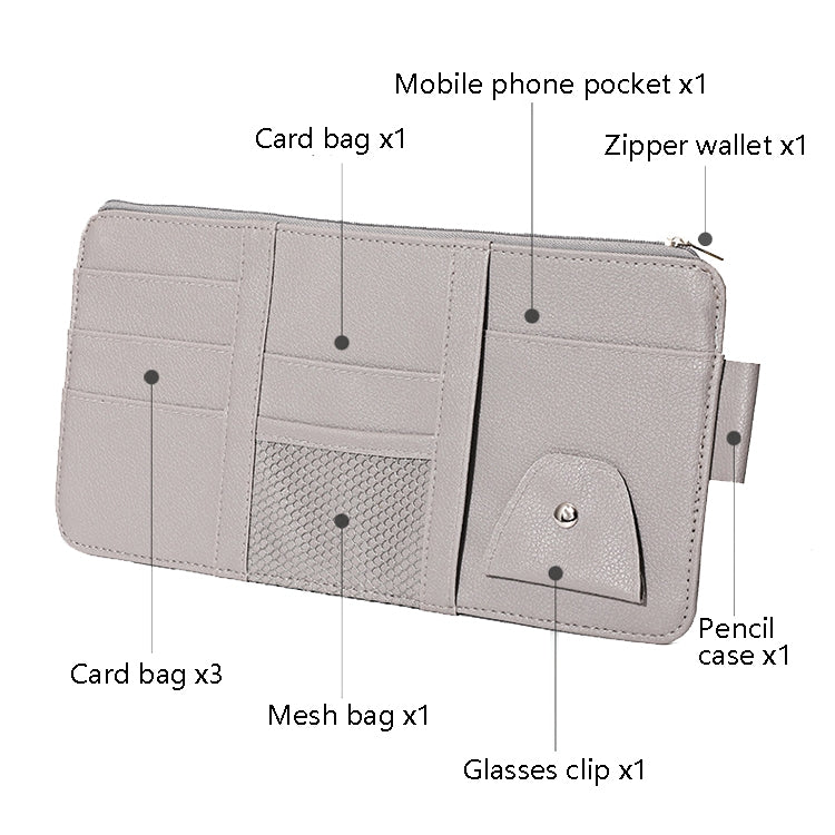 2 PCS Auto Sun Visor Card Clip Business Card Glasses Clip Zipper Car Mobile Phone Document Folder(Red)