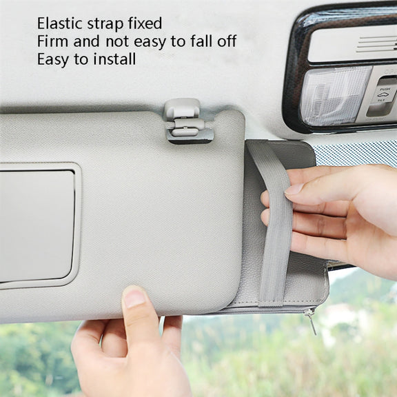 2 PCS Auto Sun Visor Card Clip Business Card Glasses Clip Zipper Car Mobile Phone Document Folder(Red)