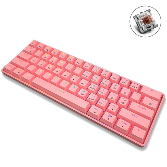 LEAVEN K28 61 Keys Gaming Office Computer RGB Wireless Bluetooth + Wired Dual Mode Mechanical Keyboard, Cabel Length:1.5m, Colour: Tea Axis (Pink) - free shipping - PMC Jewellery - Order now!