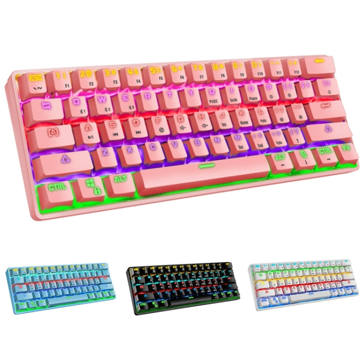 LEAVEN K28 61 Keys Gaming Office Computer RGB Wireless Bluetooth + Wired Dual Mode Mechanical Keyboard, Cabel Length:1.5m, Colour: Tea Axis (Pink)