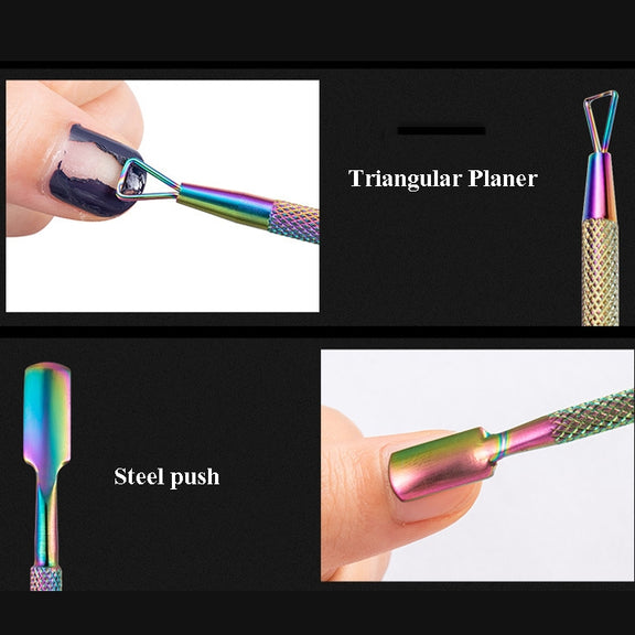 2 in 1 Color Titanium Nail Remover Set Stainless Steel Double-headed Dead Skin Push Set