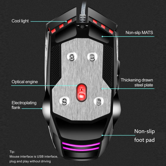 LEAVEN 7 Keys 4000DPI USB Wired Computer Office Luminous RGB Mechanical Gaming Mouse, Cabel Length:1.5m, Colour: S30 Black