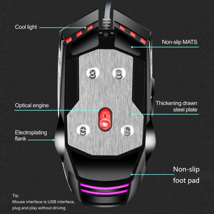 LEAVEN 7 Keys 4000DPI USB Wired Computer Office Luminous RGB Mechanical Gaming Mouse, Cabel Length:1.5m, Colour: S30 Black