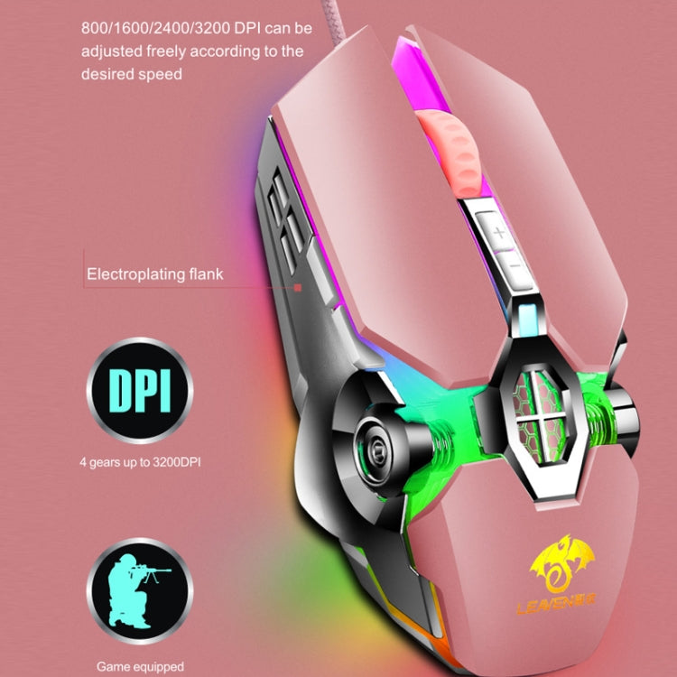 LEAVEN 7 Keys 4000DPI USB Wired Computer Office Luminous RGB Mechanical Gaming Mouse, Cabel Length:1.5m, Colour: S30 Pink - free shipping - PMC Jewellery - Order now!