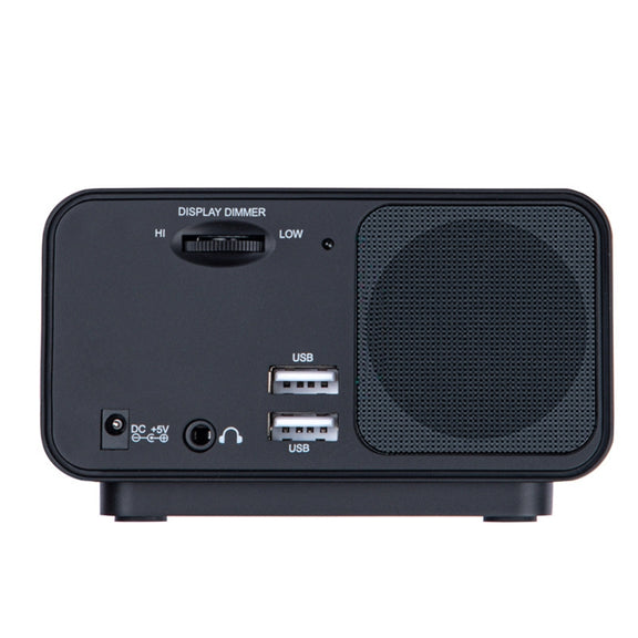 LED Digital Bedroom Alarm Clock With USB Charging Port Clock Radio Temperature Electronic Platform Clock, Specification: UK Plug(Black)
