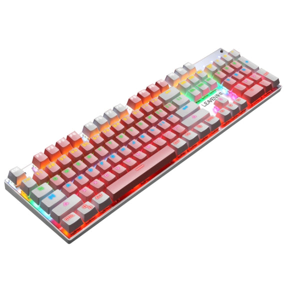 104 Keys Green Shaft RGB Luminous Keyboard Computer Game USB Wired Metal Mechanical Keyboard, Cabel Length:1.5m, Style: Double Imposition Version (White Pink)