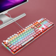 104 Keys Green Shaft RGB Luminous Keyboard Computer Game USB Wired Metal Mechanical Keyboard, Cabel Length:1.5m, Style: Double Imposition Version (Pink White)