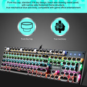 104 Keys Green Shaft RGB Luminous Keyboard Computer Game USB Wired Metal Mechanical Keyboard, Cabel Length:1.5m, Style: Double Imposition Version (White Blue)