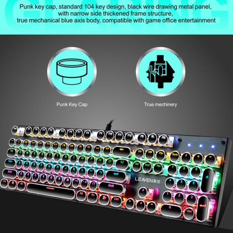 104 Keys Green Shaft RGB Luminous Keyboard Computer Game USB Wired Metal Mechanical Keyboard, Cabel Length:1.5m, Style: Double Imposition Version (White Blue)