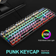 104 Keys Green Shaft RGB Luminous Keyboard Computer Game USB Wired Metal Mechanical Keyboard, Cabel Length:1.5m, Style: Punk Word Through Version (White)