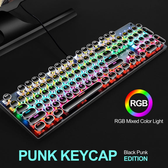 104 Keys Green Shaft RGB Luminous Keyboard Computer Game USB Wired Metal Mechanical Keyboard, Cabel Length:1.5m, Style: Punk Word Through Version (White)
