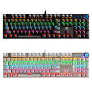 LEAVEN K990 Knob Version 104 Keys Office Computer Game Mechanical Green Axis Wired Keyboard, Cabel Length:1.8m(White)
