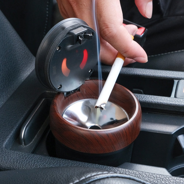 N17D Car Ashtray Arc Spot Tobacco With Lamp and Cover Car Ashtray(Wood Grain)