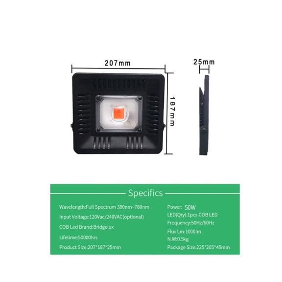 50W Ultra-Thin LED Plant Light, Full Spectrum COB Growth Light, Vegetable, Fruit & Flower Greenhouse Fill Light With Plug, Specification:AU Plug