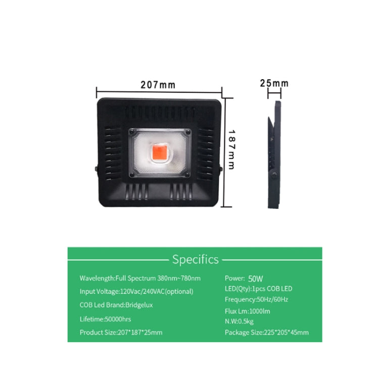 50W Ultra-Thin LED Plant Light, Full Spectrum COB Growth Light, Vegetable, Fruit & Flower Greenhouse Fill Light With Plug, Specification:AU Plug