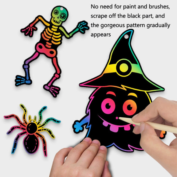 24 PCS / Set GG-24 Children Colorful Halloween Scratch Painting Set DIY Funny Ornaments Holiday Scratch Painting Paper