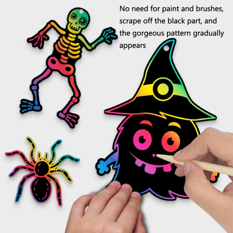 24 PCS / Set GG-24 Children Colorful Halloween Scratch Painting Set DIY Funny Ornaments Holiday Scratch Painting Paper