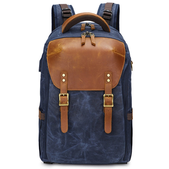 K805 Water-resistant Batik Canvas Camera Backpack Outdoor Liner Shoulder Photography Bag(Blue)
