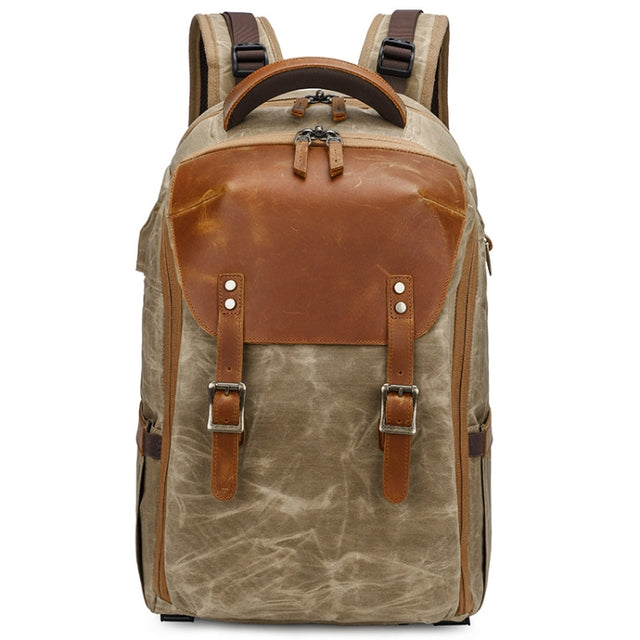 K805 Water-resistant Batik Canvas Camera Backpack Outdoor Liner Shoulder Photography Bag(Khaki)