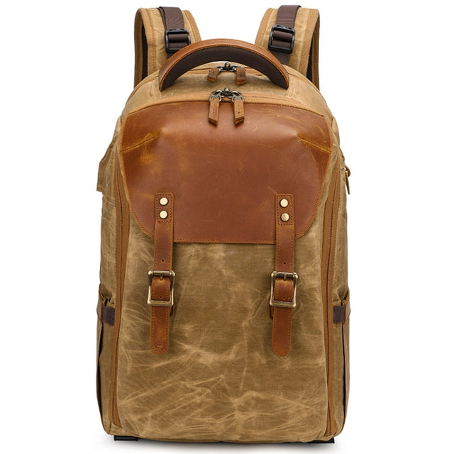 K805 Water-resistant Batik Canvas Camera Backpack Outdoor Liner Shoulder Photography Bag(Soil Yellow)
