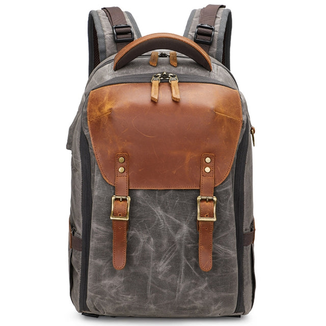 K805 Water-resistant Batik Canvas Camera Backpack Outdoor Liner Shoulder Photography Bag(Grey)