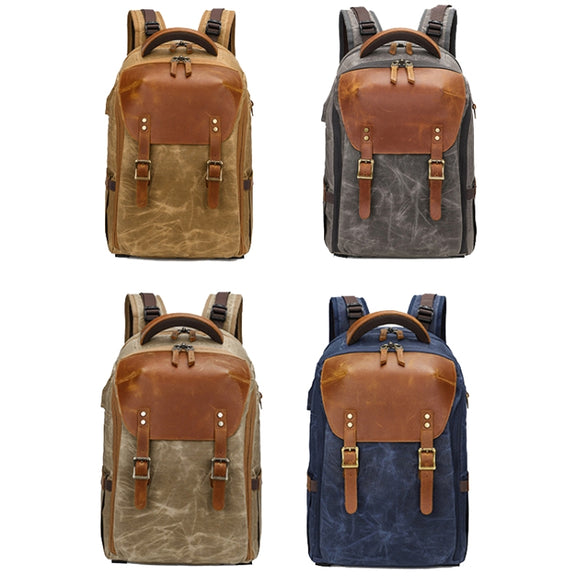 K805 Water-resistant Batik Canvas Camera Backpack Outdoor Liner Shoulder Photography Bag(Grey)