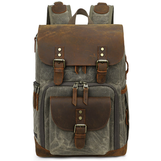 K-86 Casual Shoulder Camera Bag Contrast Water-resistant Batik Canvas Single Digital Camera Photo Backpack(Green)