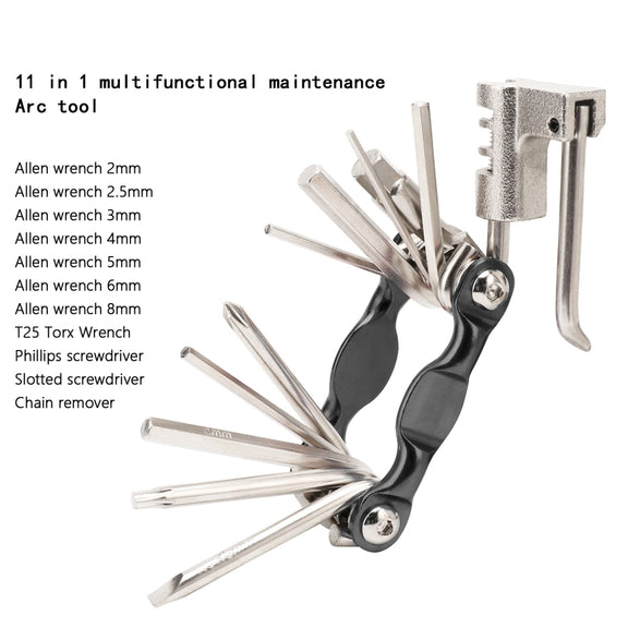 BG-9835D Bicycle Multi-Function Maintenance Curved 11 In 1 Tool Mountain Highway Bike With Interception Machine Combination Tool(silver)