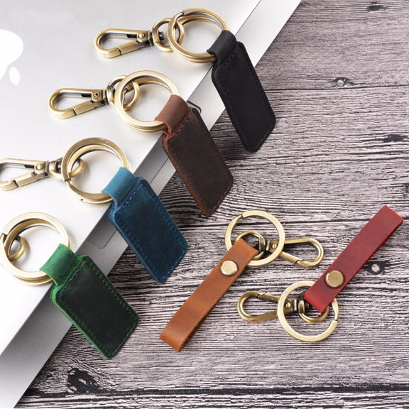 2 PCS Handmade Crazy Horse Leather Retro Keychain Car Couple Keychain, Specification: Double Ring(Blue)