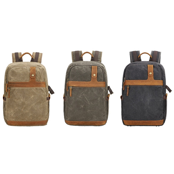 D1383 Outdoor SLR Digital Camera Backpack Water-resistant Batik Canvas Camera Bag(Khaki)